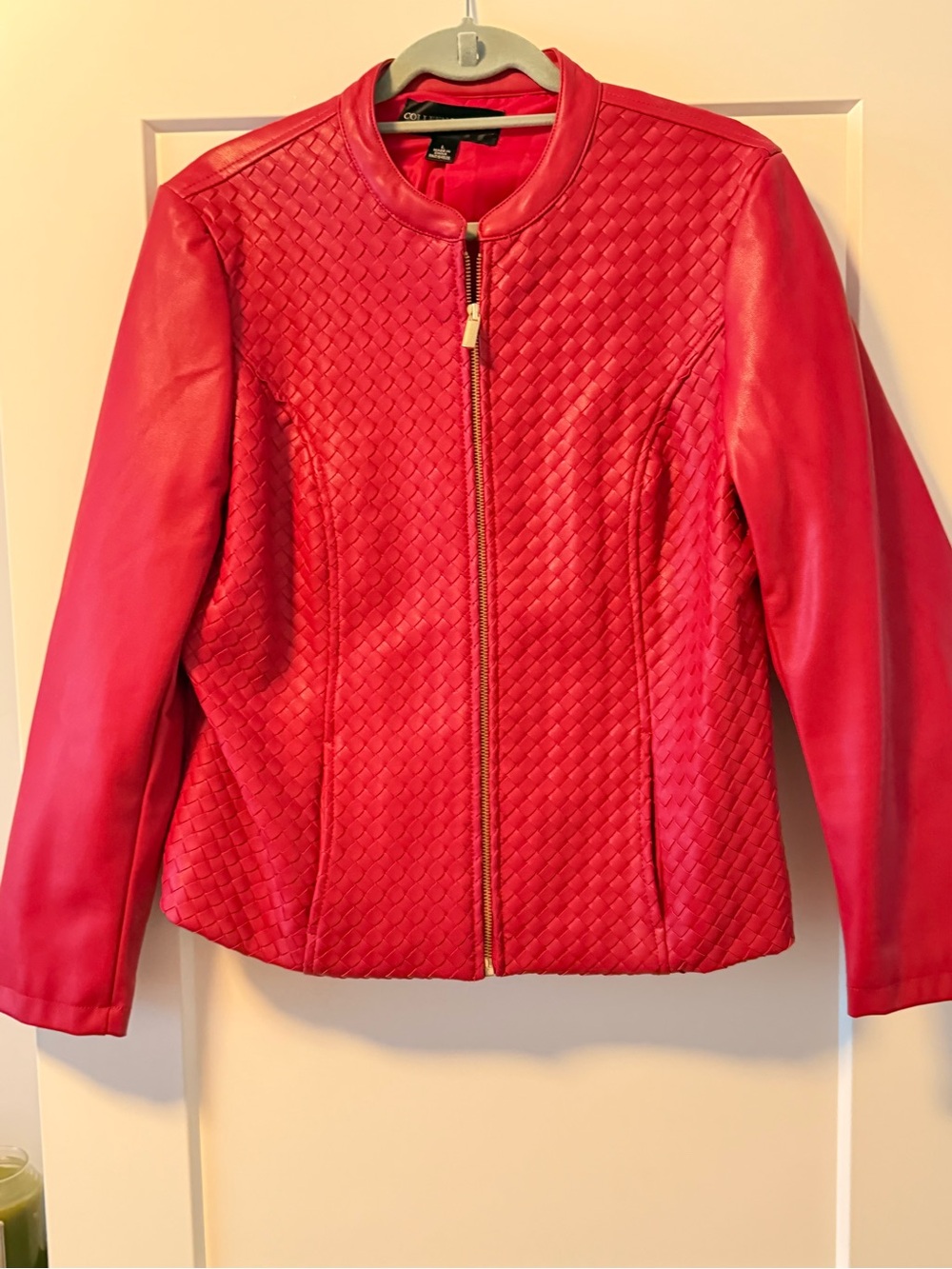 Colleen Lopez Red Quilted Faux Leather Zip Jacket